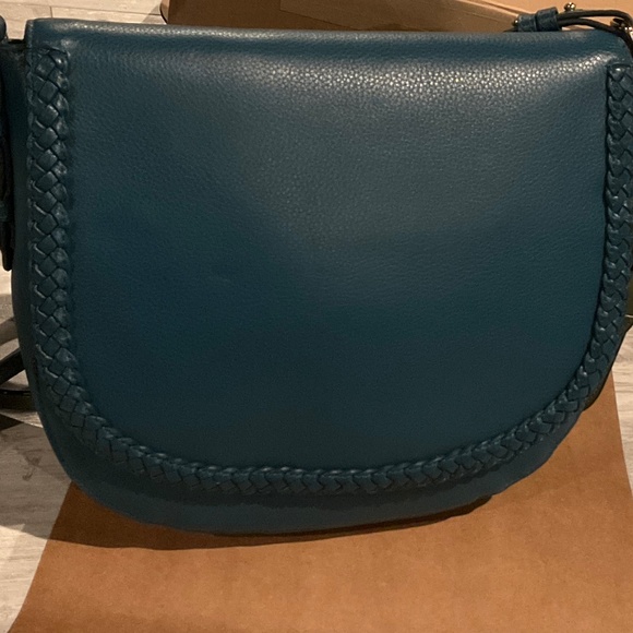 Danier refined pebble leather braided messenger bag teal perfect for back school - Picture 1 of 5